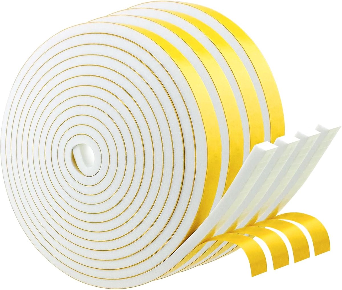 SnelShoppen - Sealing Tape, Zelfklevende Foam Tape voor Deuren en Ramen, Weerbestendig, Geluiddemping, Wit, 6 mm x 3 mm, 5 m, 4 Rollen