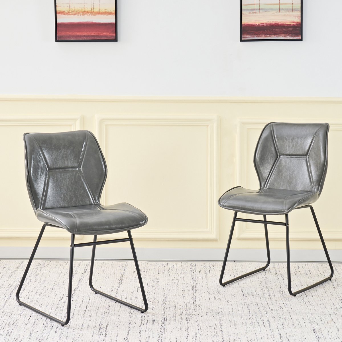 COVREO Eetkamerstoel set van 2 81 x 60 x 47 cm - kunstleer, metalen frame, grijs