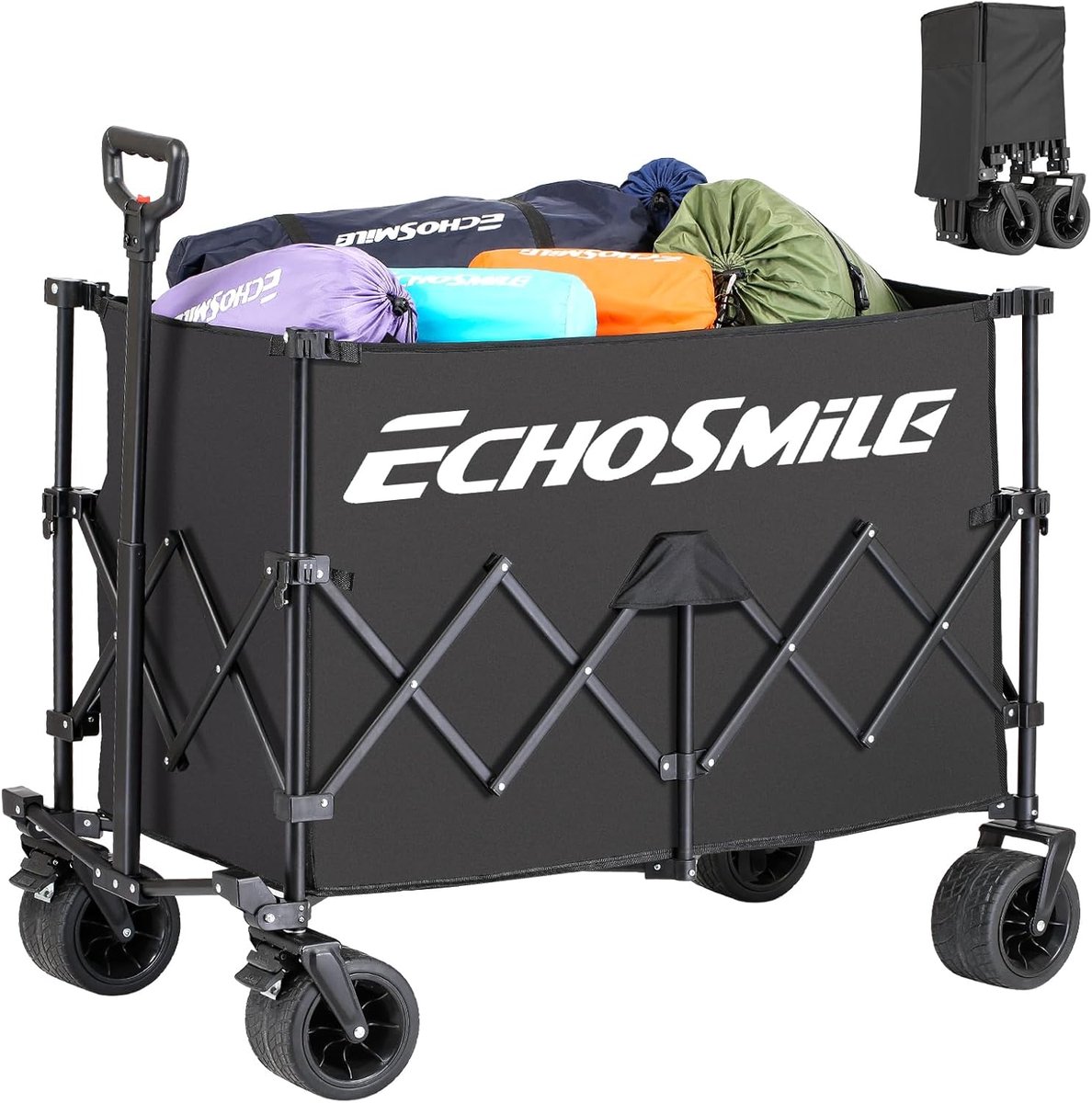 SnelShoppen - EchoSmile XXXXL Opvouwbare Handkar 300L, 227kg Draagvermogen, Strand Trolley met Grote Off-Road Wielen, Draagbare Winkelwagen, Transport