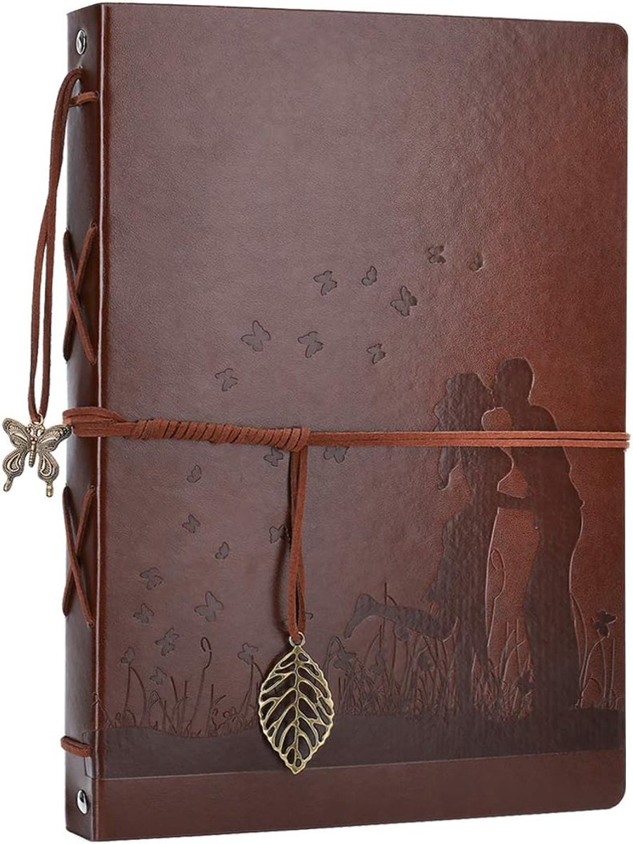 SnelShoppen - AIOR Scrapbook Foto Albums - Vintage Leren DIY Scrapbook Album - Herbruikbare Zwarte Pagina's - 30 Bladen - Perfect voor Verjaardagen, A