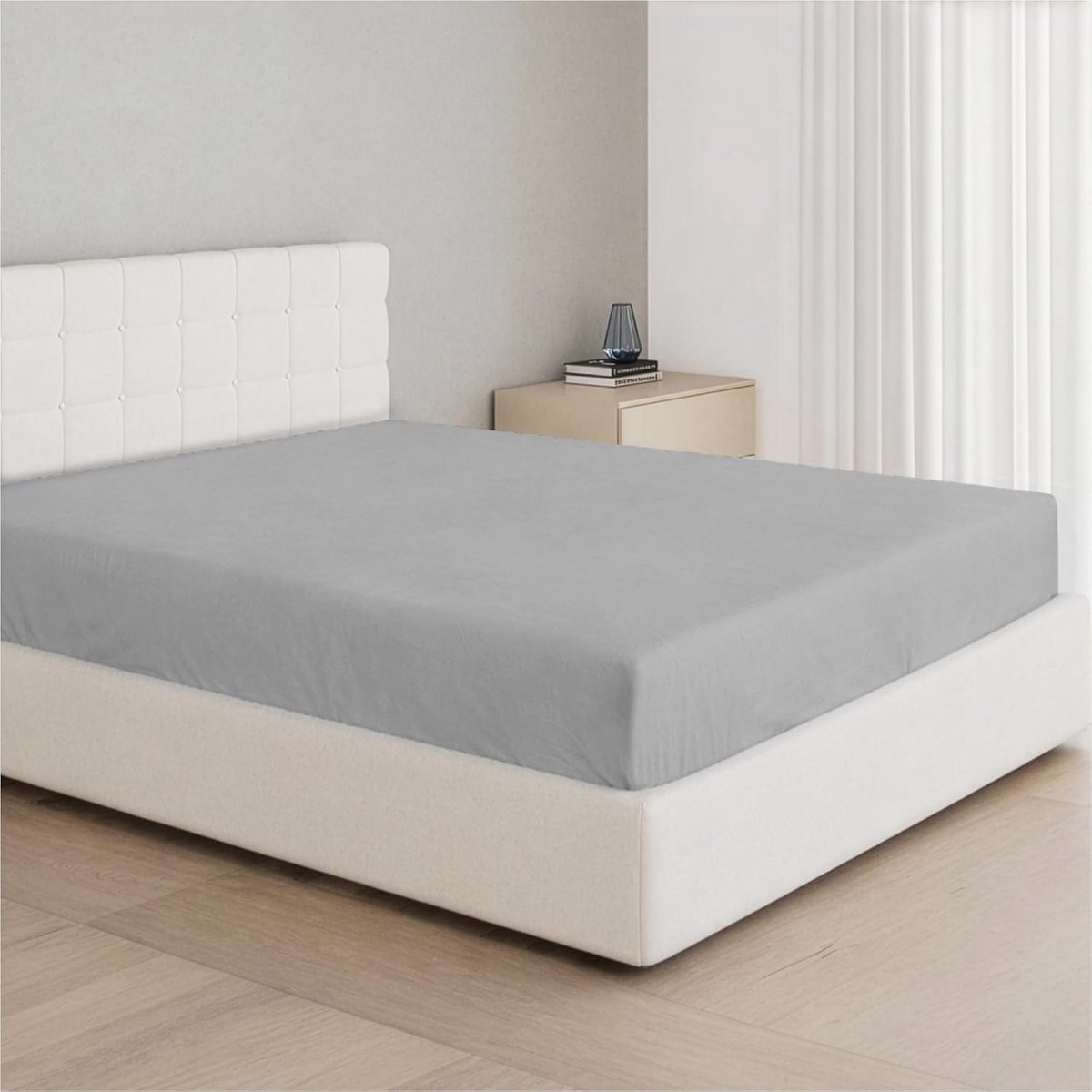 SnelShoppen - Fitted Sheet 140x190/140x200 - 100% Katoen Jersey - Hypoallergeen - Grijs - 25cm Hoes - Geschikt voor Matrassen tot 22cm - Ademend en Co