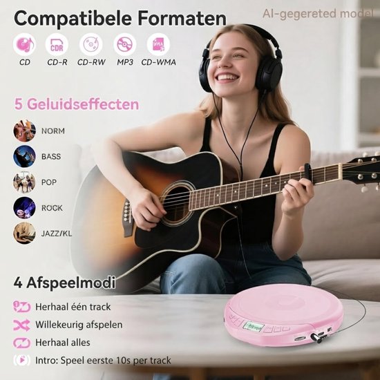 SP® CD Speler Draagbare - Draagbare Bluetooth CD Speler - CD Speler - Roze - 24cm x 18cm x 6cm van SP — afbeelding 3