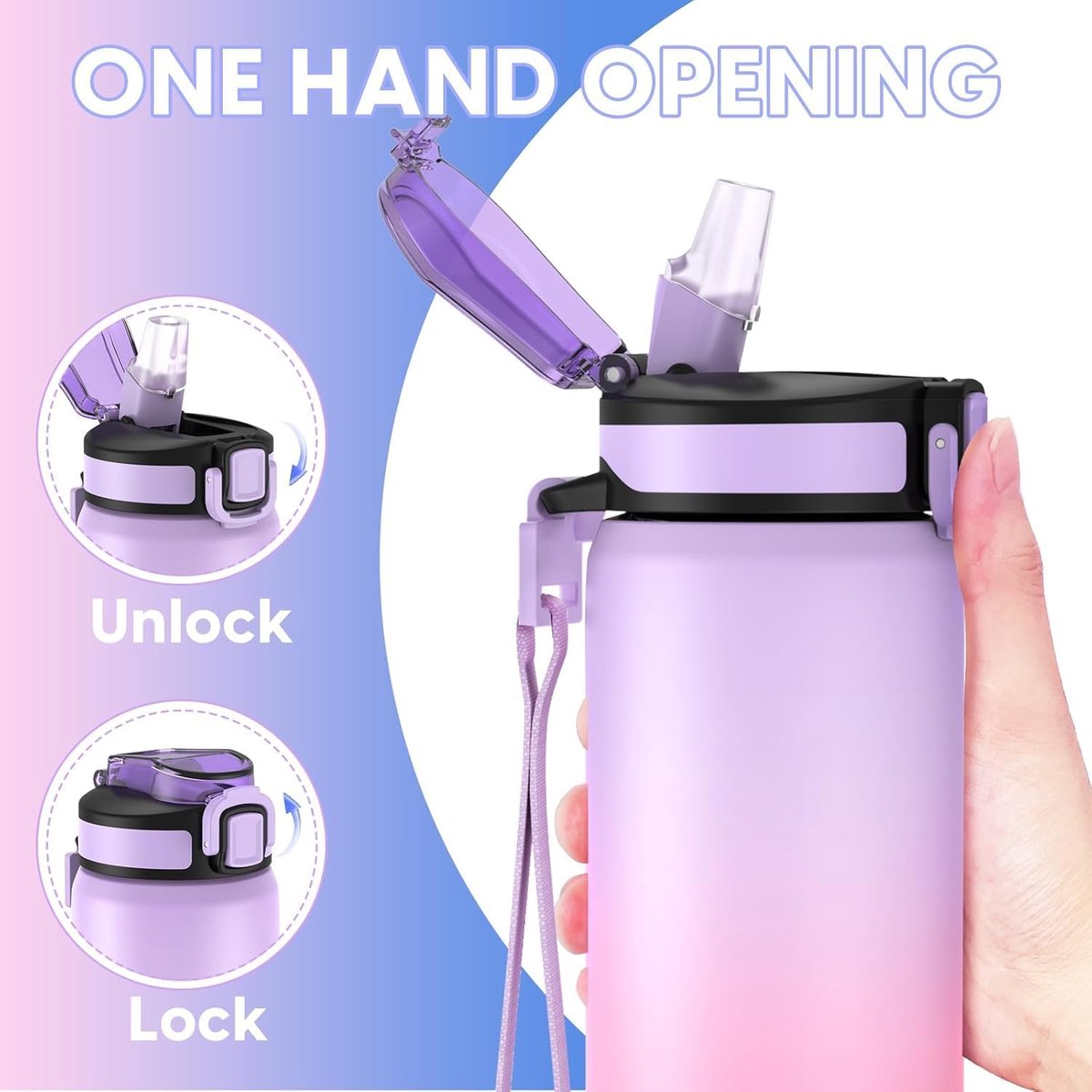 SnelShoppen - 32oz Waterfles met Rietje, 1L Dubbele Wand Roestvrij Staal, Isolerende Waterfles BPA Vrij voor Camping, Gym, Reizen, Auto