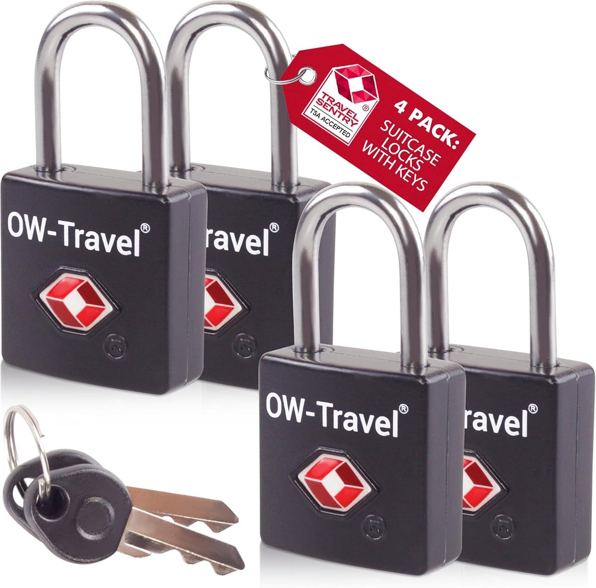 SnelShoppen - TSA Lock Padlock met Sleutel - Zwart - Stevige Koffer Sloten voor Bagage, Rugzak, Sporttas, Toolbox, Reizen - Set van 4 Stuks