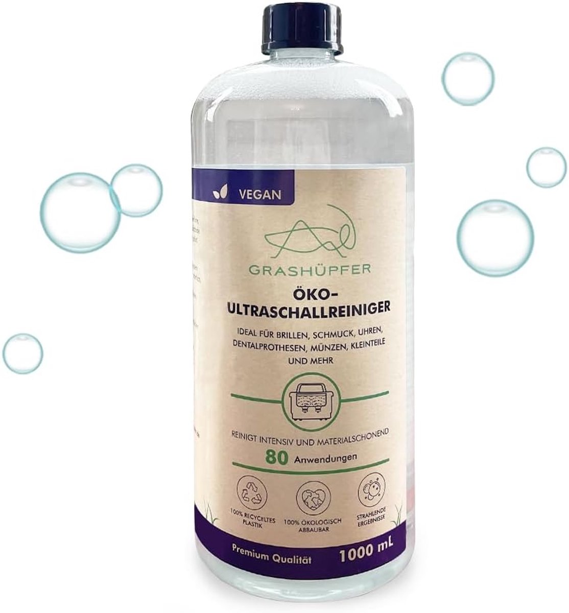 SnelShoppen - Grashüpfer Eco Ultrasonic Cleaning Concentrate 1L - Effectieve reiniger voor glazen, sieraden, gebitsprotheses en kleine onderdelen - Ge