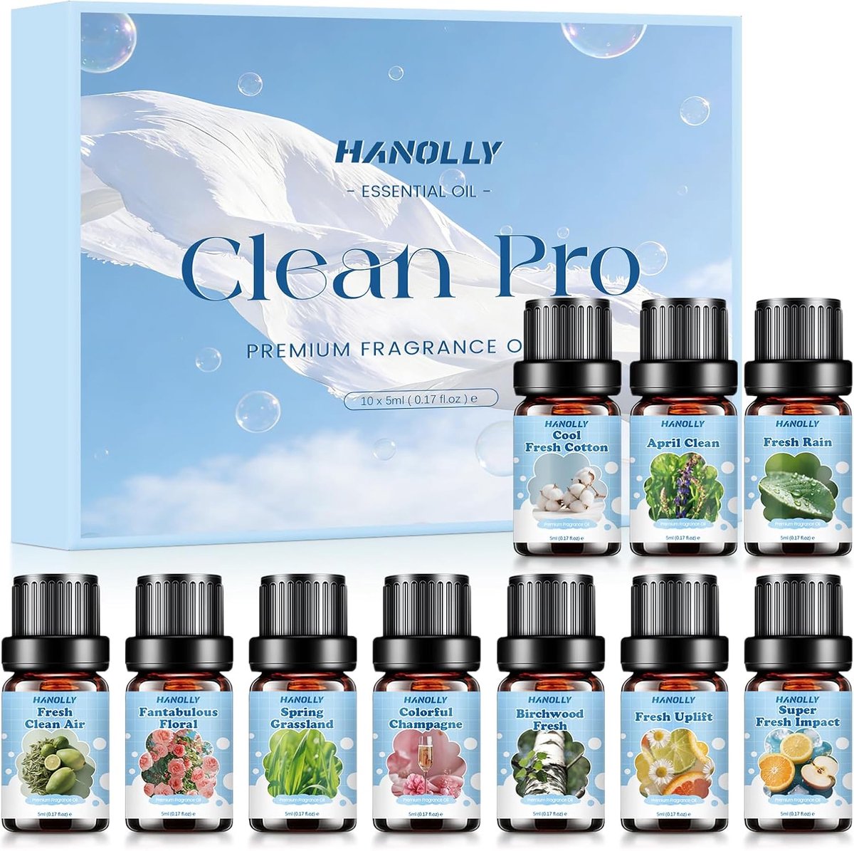 SnelShoppen - Set van 10 Verfrissende Essentiële Olie Flacons 5ML voor Diffuser - Natuurlijke Aromatherapie Geuren voor Thuis - Vers Berken, Frisse En