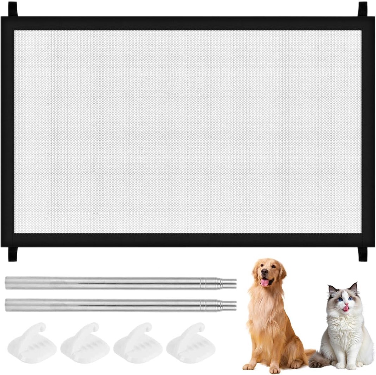 SnelShoppen - Traphekje zonder boren voor honden 110 x 72 cm, retractable fence, nylon, veilig voor huisdieren, multifunctioneel, kinderen, interieur,