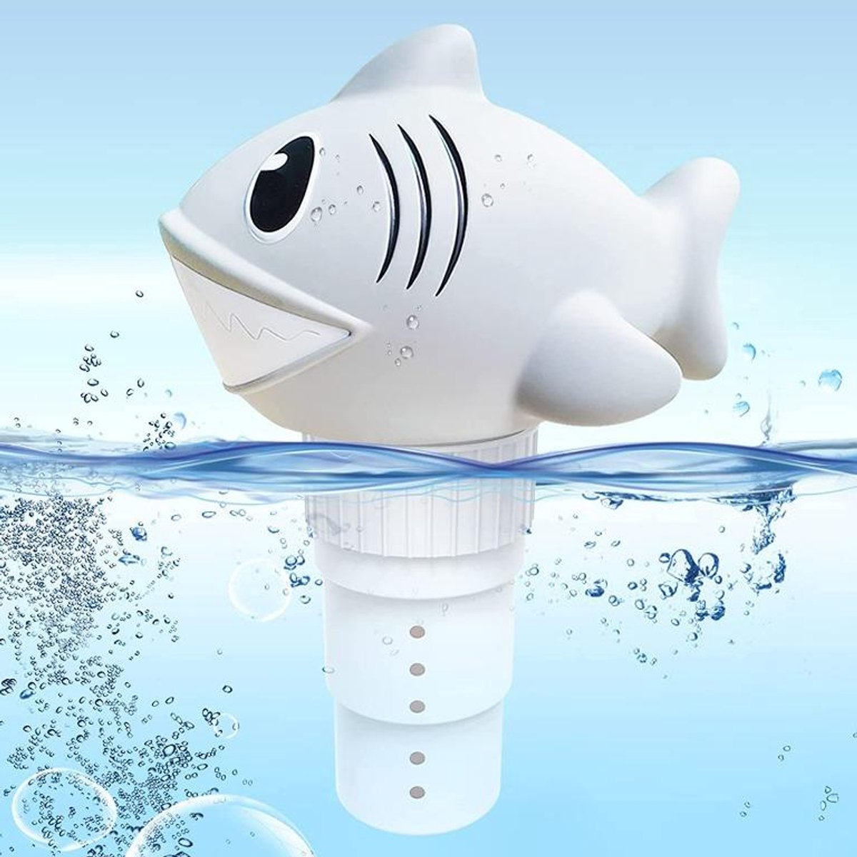 Drijvende chloordispenser voor zwembad, chloordispenser voor jacuzzi, chemicaliëndispenser voor zwembad met grote opening, opvouwbare chloordispenser, dispenser voor 6 x 7,5 cm chloortabletten voor Lazy Spa, Water Park - Shark