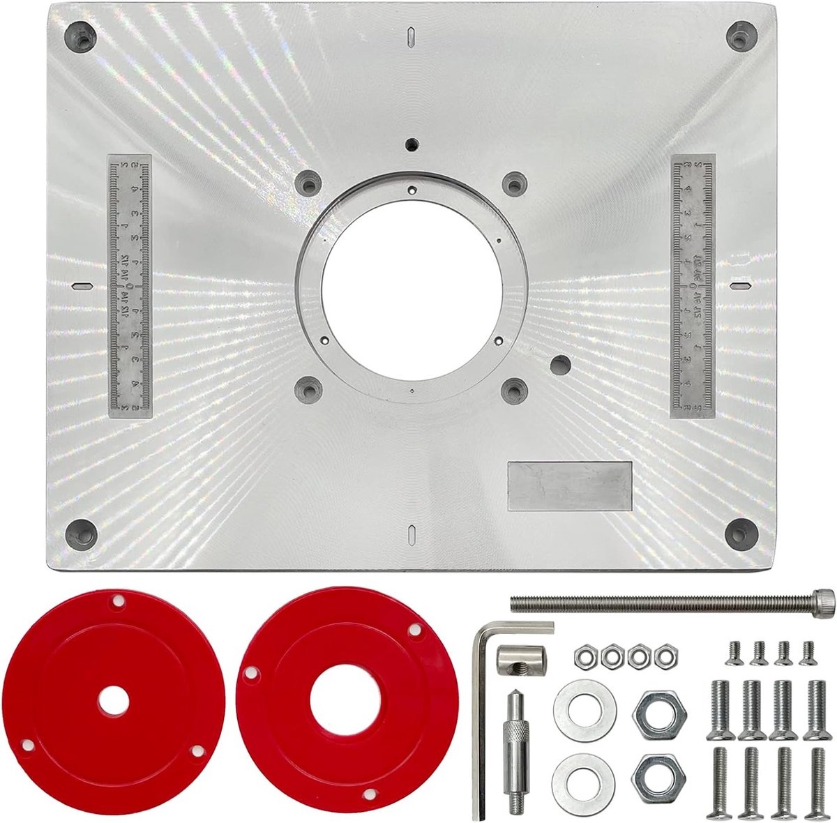 Milling Table Insert Plaat voor Houtbewerking - Routerplaat, Freesmachine en Trimbank met Ringen (Rood 28cm)