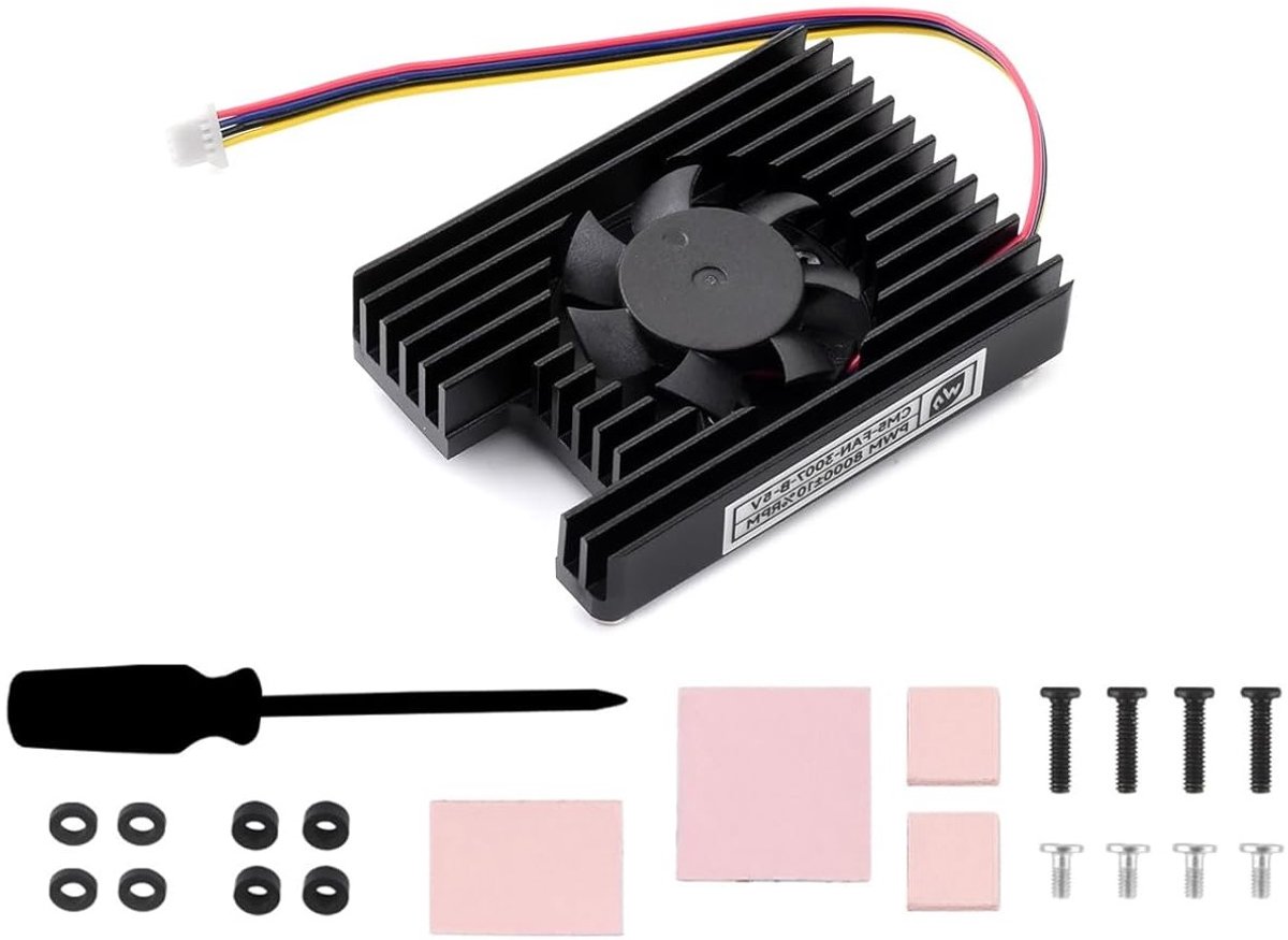 All-in-one Koelventilator met Heatsink voor Raspberry Pi Compute Module 5, PWM Snelheidsregeling, 8000 RPM en Thermische Tapes voor Optimale Koeling