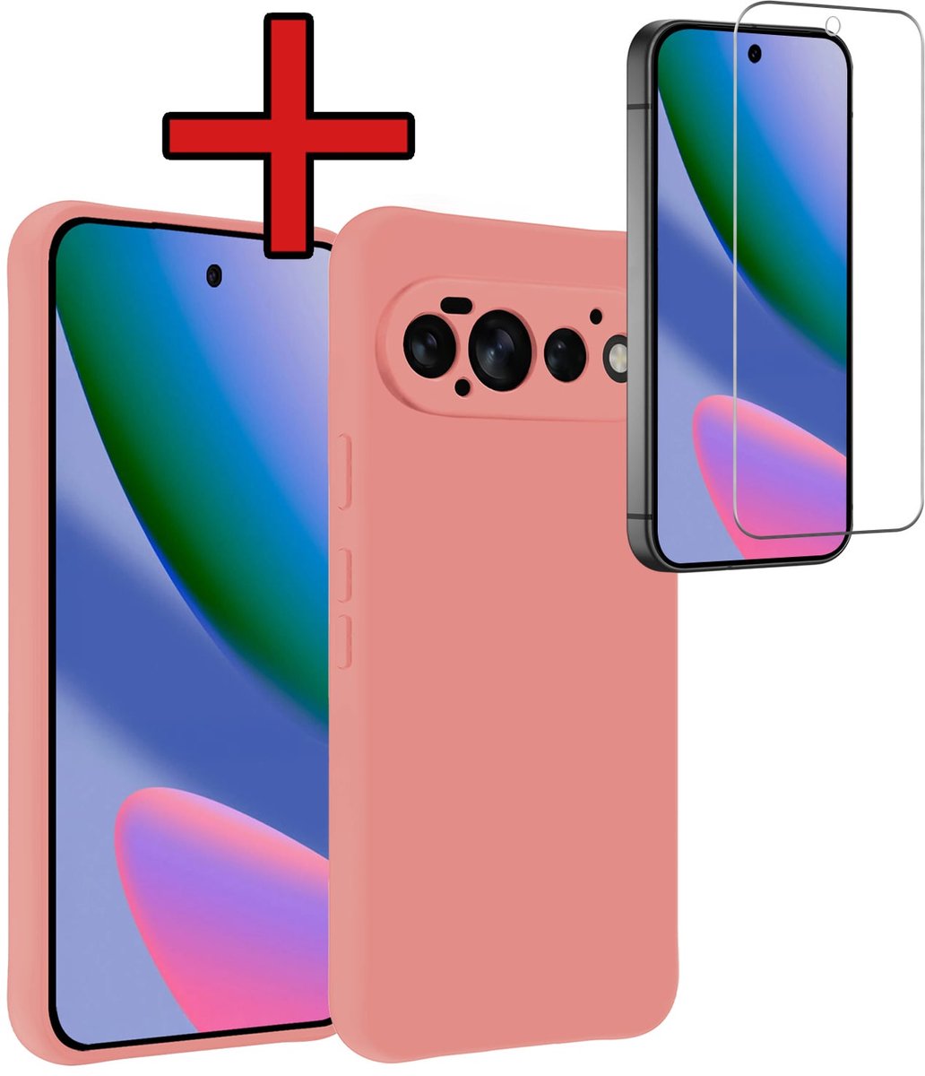 Hoesje - Met Screenprotector - Geschikt voor Google Pixel 11 Pro - Sterk & Shockproof - Telefoon Hoes - Back Cover - Siliconen Case - Telefoonhoes - Lichtroze