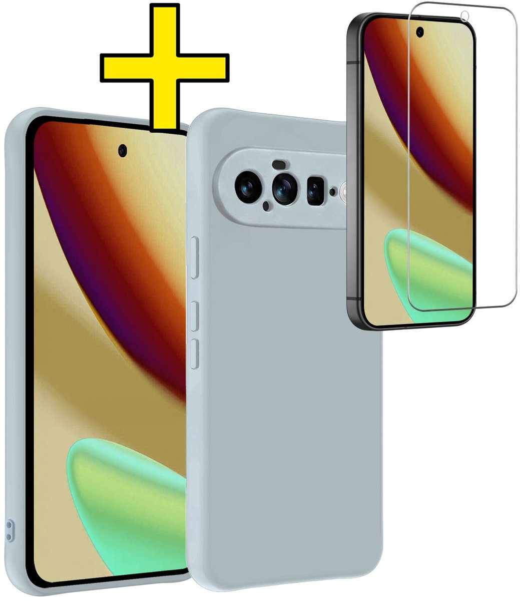 Hoesje - Met Screenprotector - Geschikt voor Google Pixel 11 - Sterk & Shockproof - Back Cover - Siliconen Case - Telefoon Hoes - Telefoonhoesjes - Lichtblauw