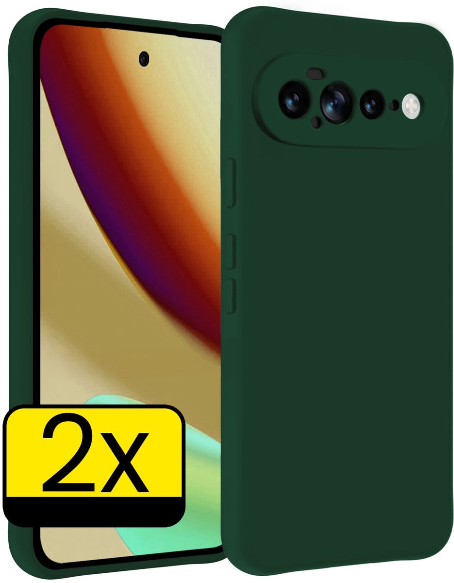 Hoesje - 2 Stuks - Geschikt voor Google Pixel 11 Pro XL - Sterk & Shockproof - Case Siliconen - Back Cover - Telefoon Hoes - Telefoonhoesjes - Donkergroen