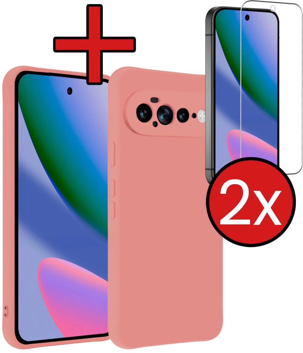 Hoesje - Met 2x Screenprotector - Geschikt voor Google Pixel 11 Pro XL - Sterk & Shockproof - Telefoon Hoes - Back Cover - Siliconen Case - Telefoonhoes - Lichtroze