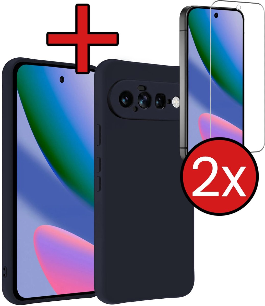 Hoesje - Met 2x Screenprotector - Geschikt voor Google Pixel 11 - Sterk & Shockproof - Telefoon Hoes - Back Cover - Siliconen Case - Telefoonhoes - Donkerblauw