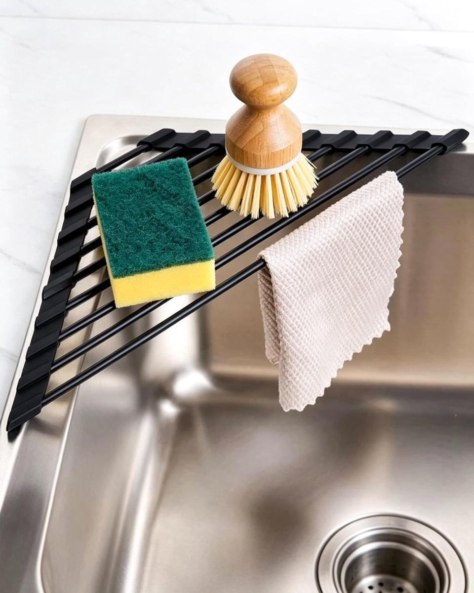SnelShoppen - Vouwbare Rvs Afwasrek met Siliconen, Warmtebestendig, Ruimtebesparend, Multi-Functioneel voor Moderne Keuken, Ideaal voor Hoekafvoer