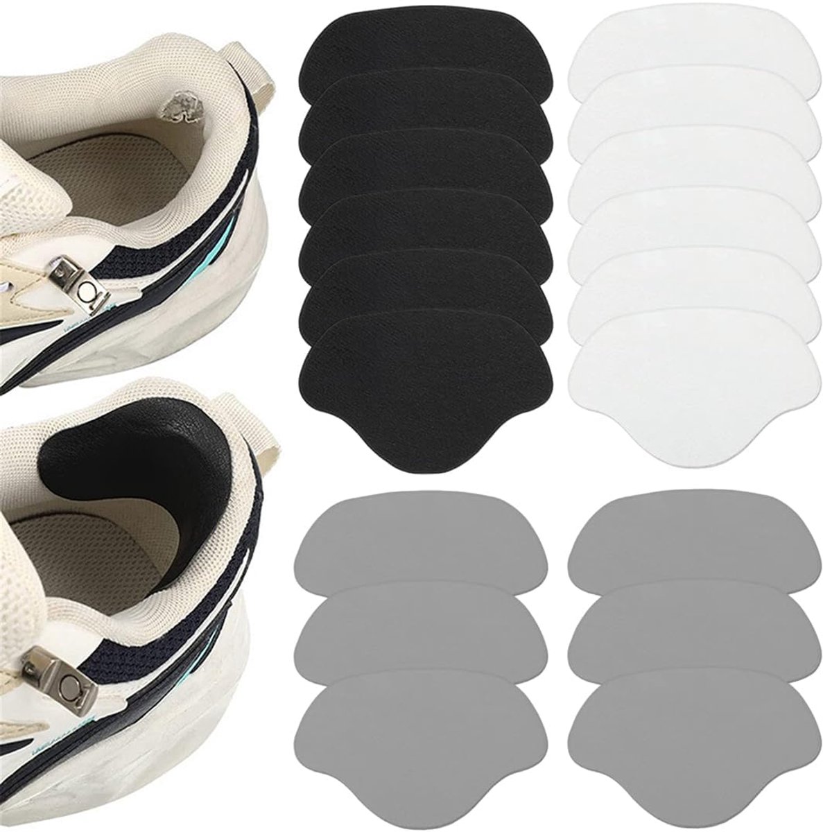 SnelShoppen - 18 Pcs Sneaker Repair Patch Zelfklevende Hiel Patch Kit voor Schoenreparatie - Zwart, Wit, Grijs - Ideaal voor Sneakers, Leren Schoenen,