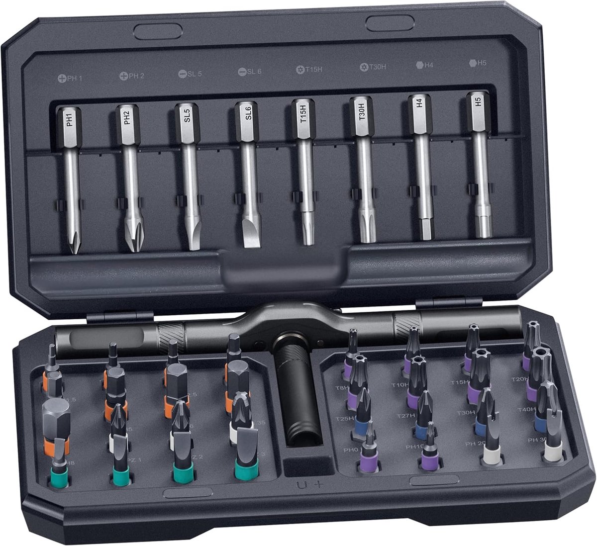 SnelShoppen - 42-in-1 Magnetische Schroevendraaier Set met Ratelhandvat, Ergonomische T-Handgreep, Multi-Schroevendraaier Bit Set met Opbergdoos, Idea