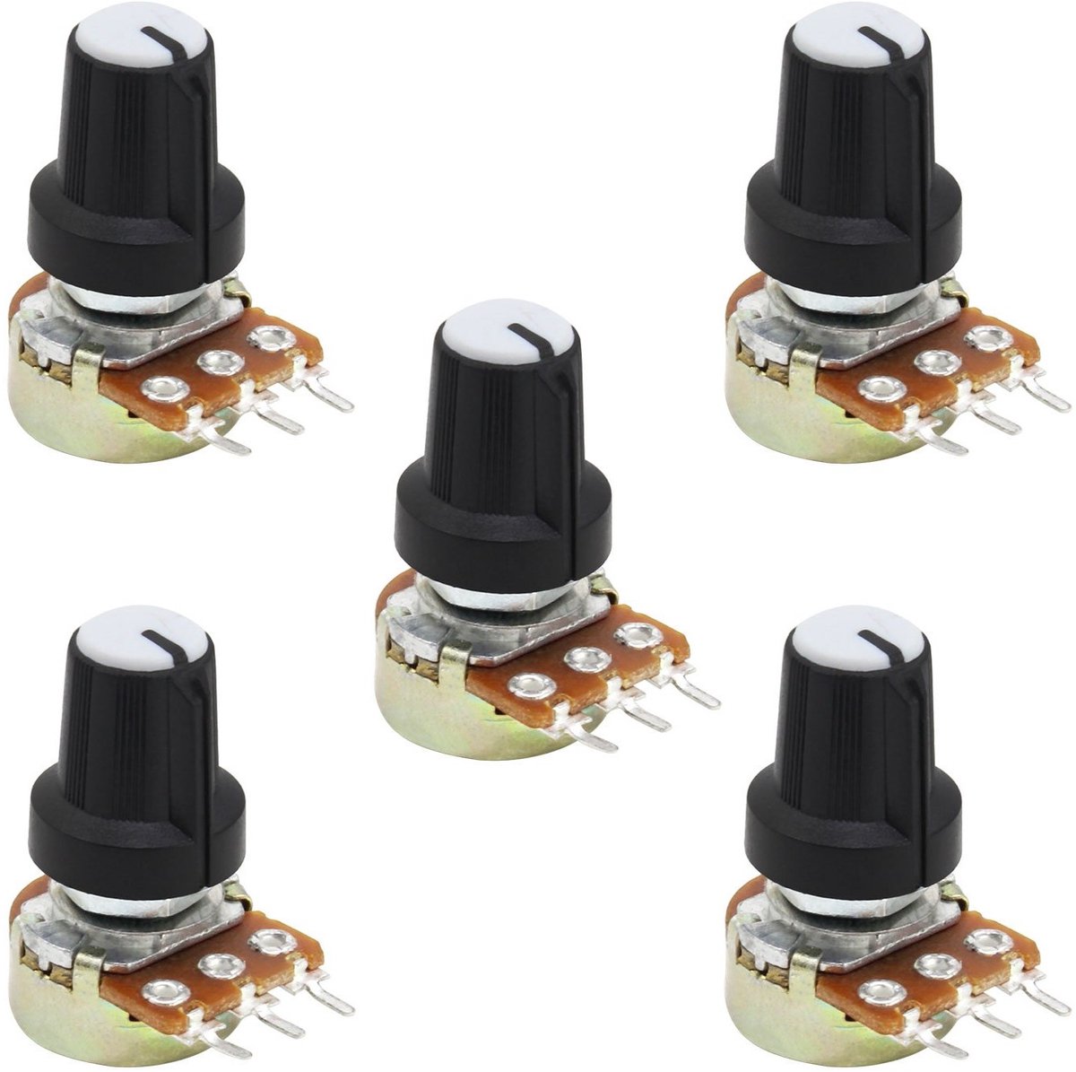 Lineaire Potentiometer 10K Ohm B10K - 5 Stuks met Dopmoeren en Sluitringen
