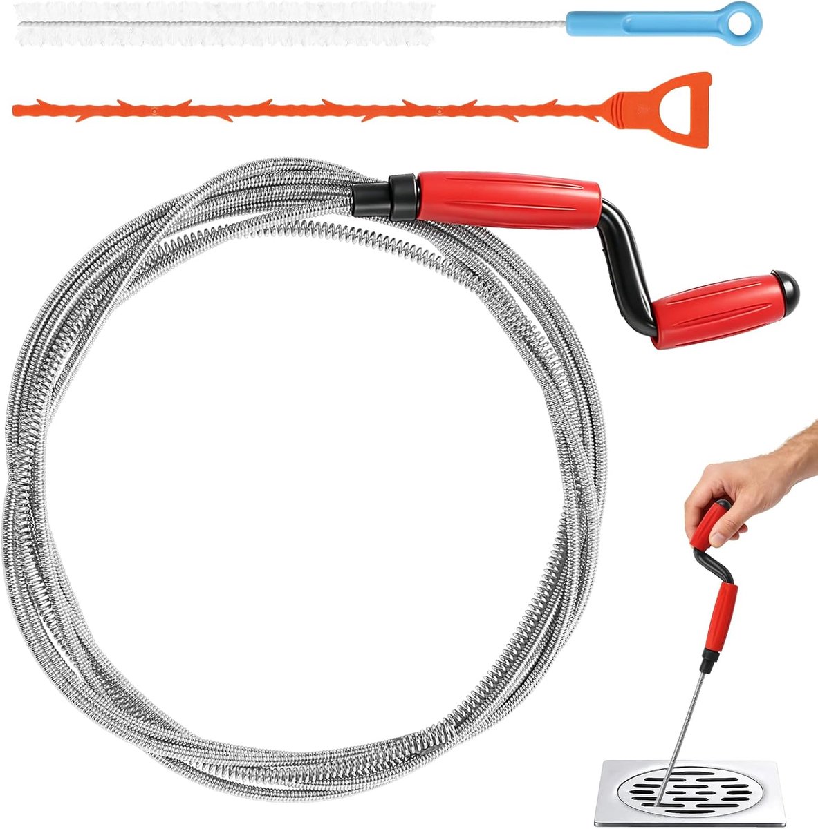 SnelShoppen - Buisreinigingsspiraal 5 m Afvoerreiniger, Dun 6 mm Diameter Koolstofstaal, Set van 3 voor Wastafel, Badkuip en Afvalwaterkanalen