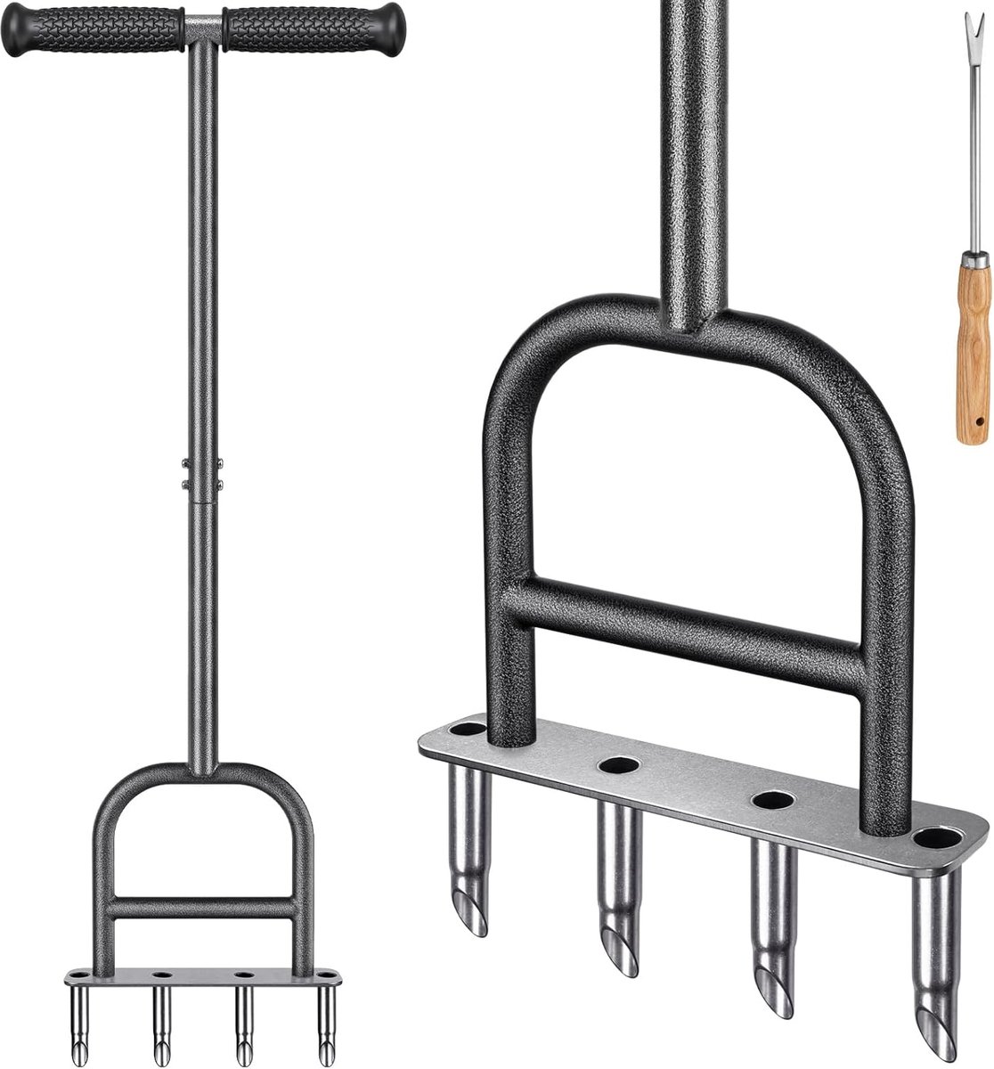 SnelShoppen - Dolibest Grondplugger Grondbeluchter 4 Prong Heavy Duty Handgereedschap Tuin Aerator met Lange Steel en Soft Grip - RVS en Staal