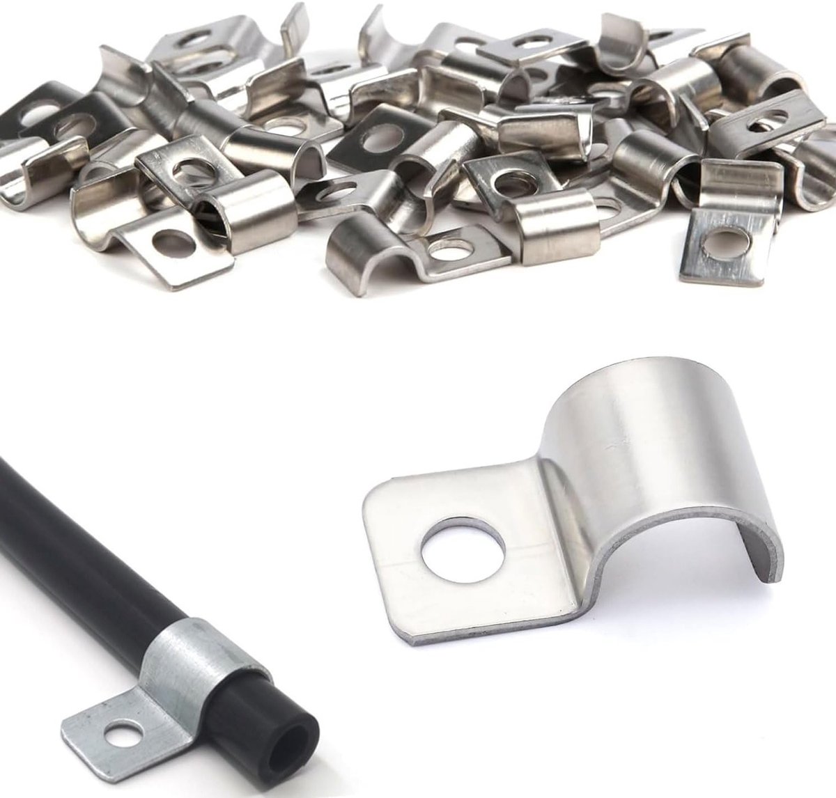 50 Stuks Fixatieklemmen van RVS, 8mm Enkele Gat Klemmen voor Waterleidingen en Kabels, Ideaal voor Installatie en Bevestiging van Pijpen