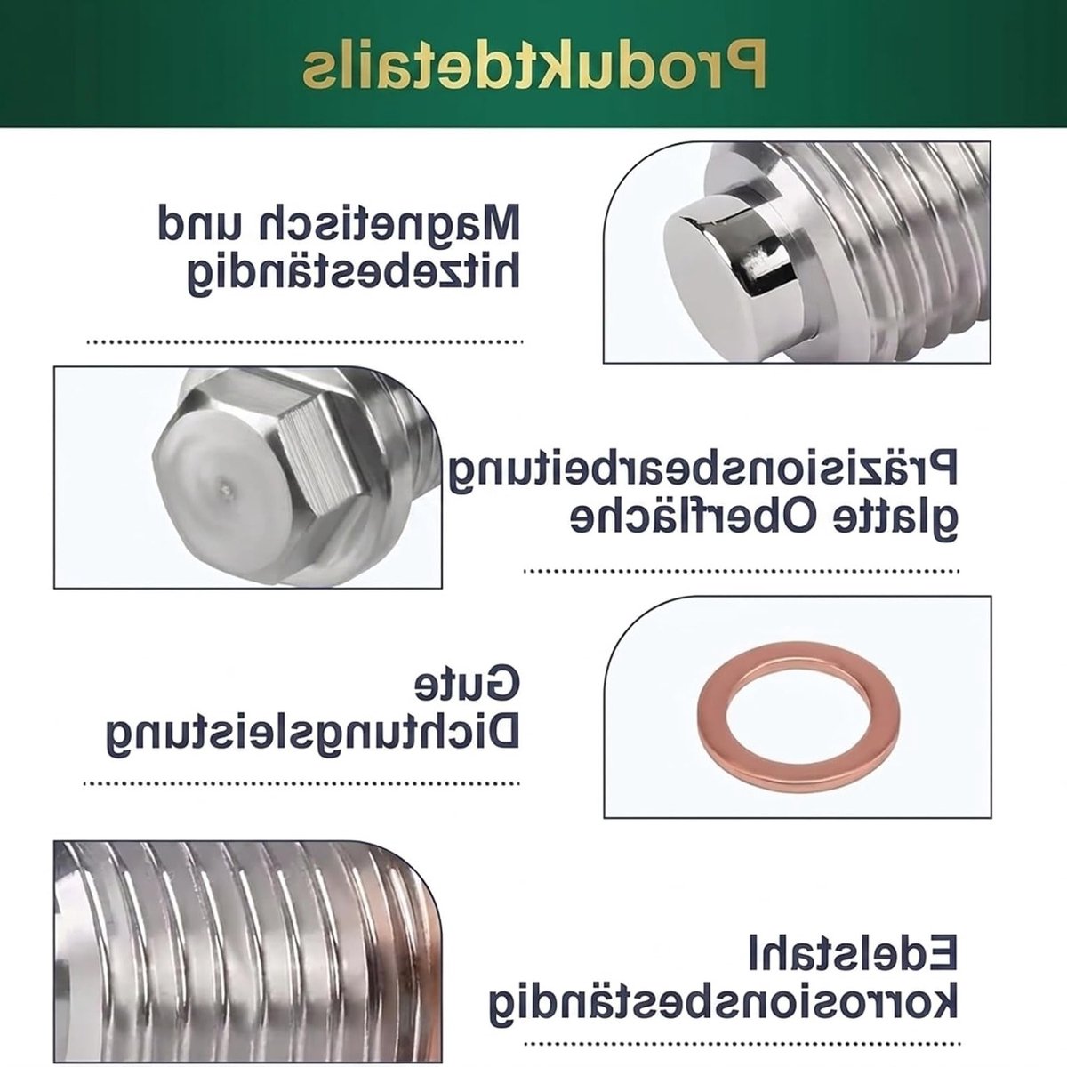 Sterke Magnetische Olieaflaatplug M14x1.5 RVS met 5 Seals voor Olieverversing en Motoronderhoud, Duurzaam en Betrouwbaar