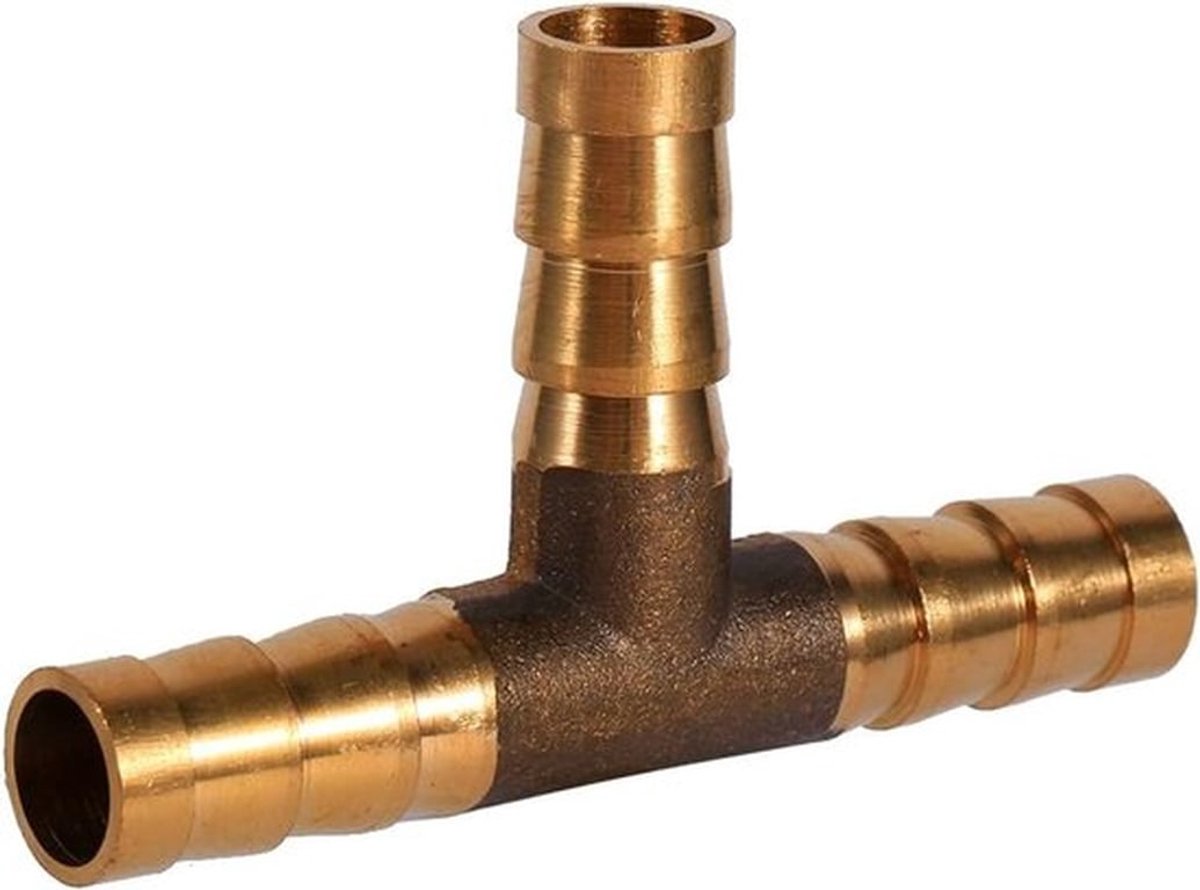 Slangconnector T-stuk - Messing T-stuk - 3 Weg Connector - Voor Lucht/Water/Gas/Olie - Temperatuurweerstand 100°C - Duurzaam Materiaal
