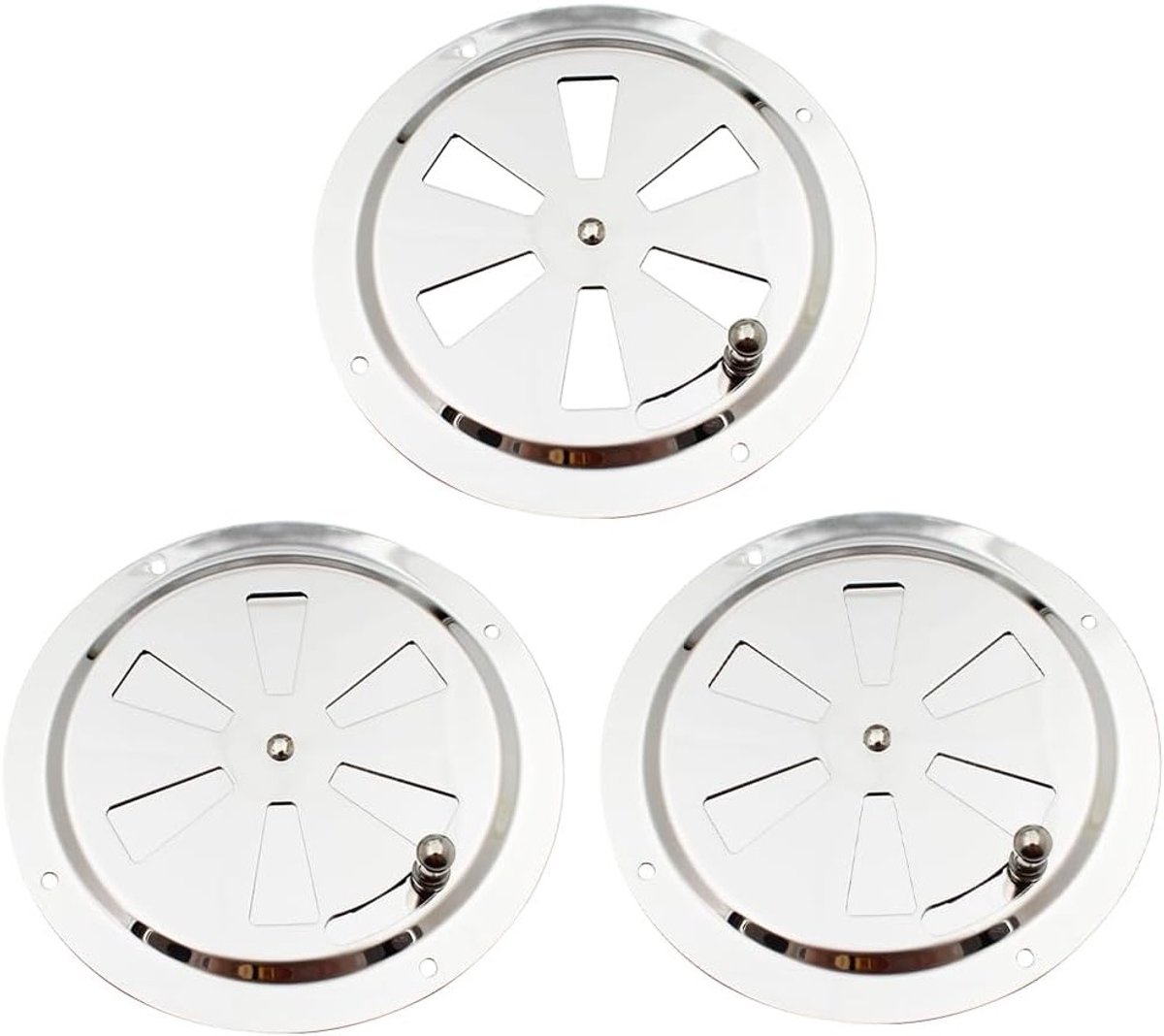 Ventilatieplaat Set van 3, Ronde Luchtventilatie met Openingen voor Schepen en Jachten, 125mm Roestvrij Staal voor Optimale Luchtcirculatie