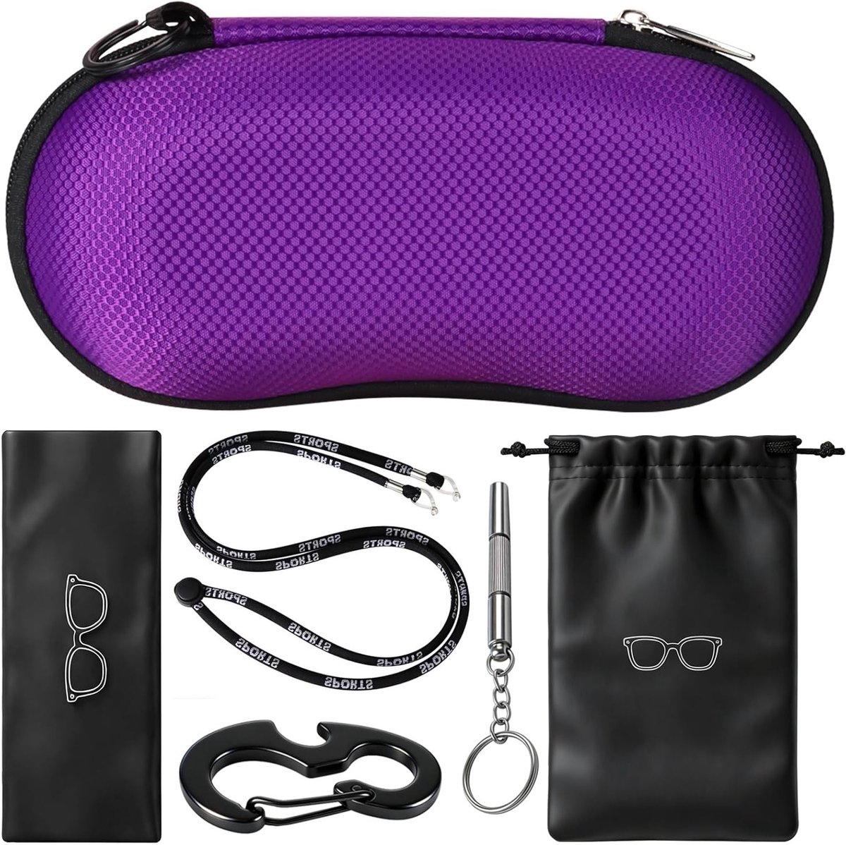 Zonnebril etui van EVA materiaal, krasbestendige harde schaal met karabiner, ideaal voor buitensport en fietsen, unisex design