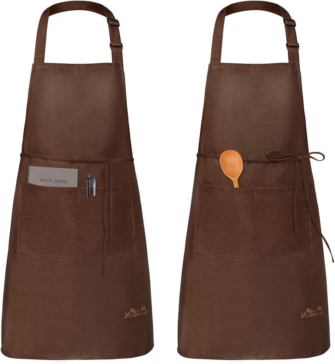 SnelShoppen - 2-Pack Waterdichte Keuken Schorten met Pocket, Verstelbare BBQ Schorten van Drie-Laags Materiaal in Bruin voor Koken, Grillen en Bakken