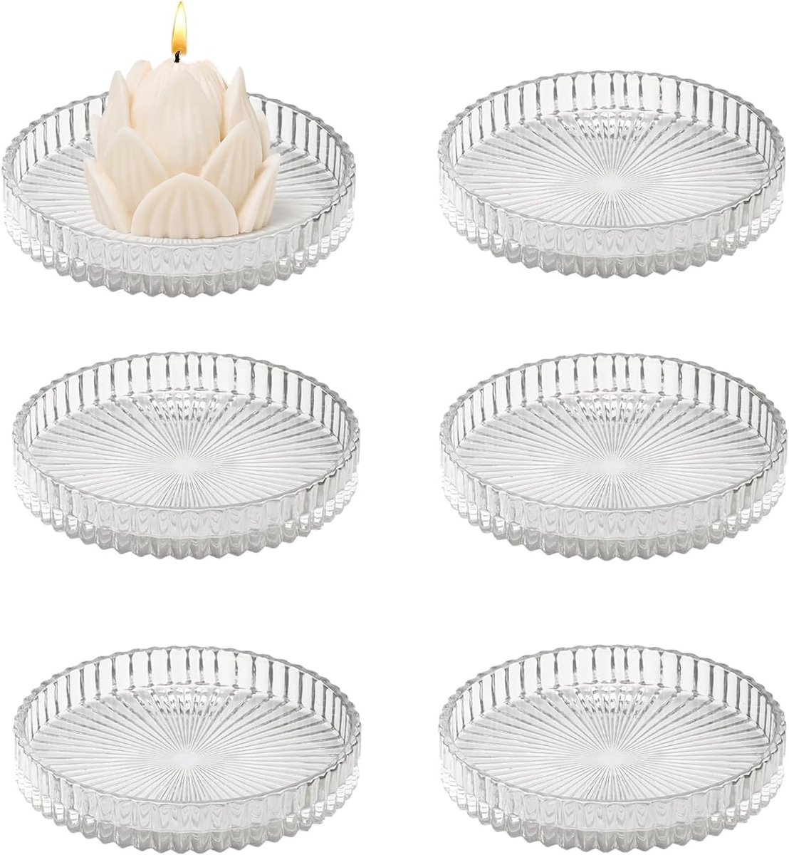SnelShoppen - 6 Stuks Glazen Kaarsenplaten 9 cm - Heldere Ronde Kaars Coasters voor Feest, Bruiloft, Kerst en Thuisdecoratie