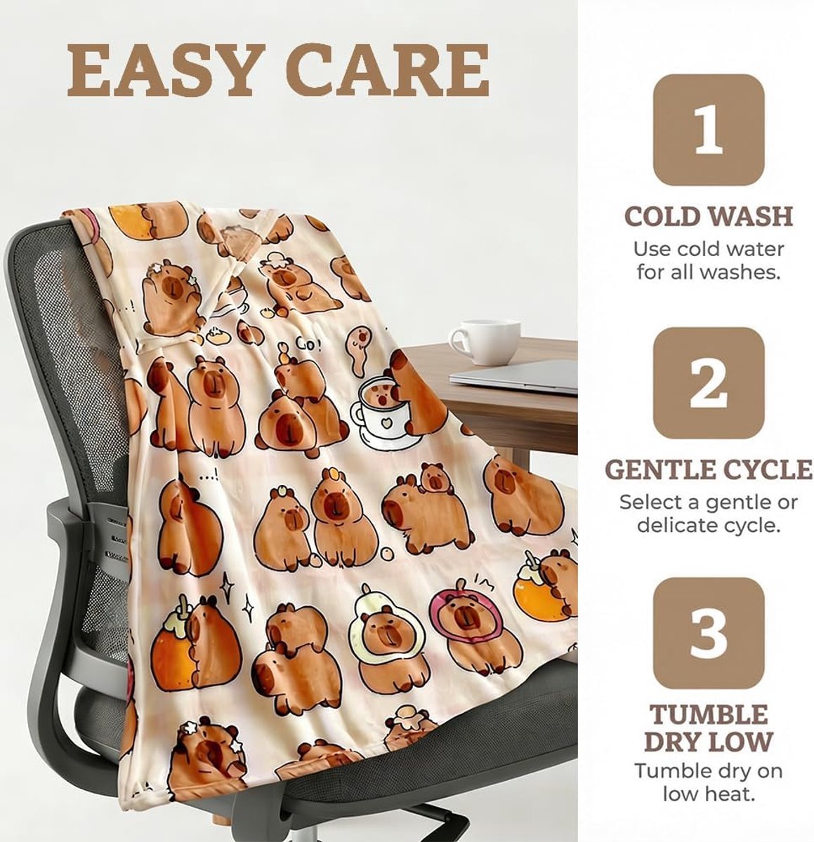 SnelShoppen - Capybara Deken - Super Zachte Flanel Throw Dekens met Cartoon Anime Motieven - Pluche Dekbed voor Sofa, Slaapkamer en Decoratie (100 x 1