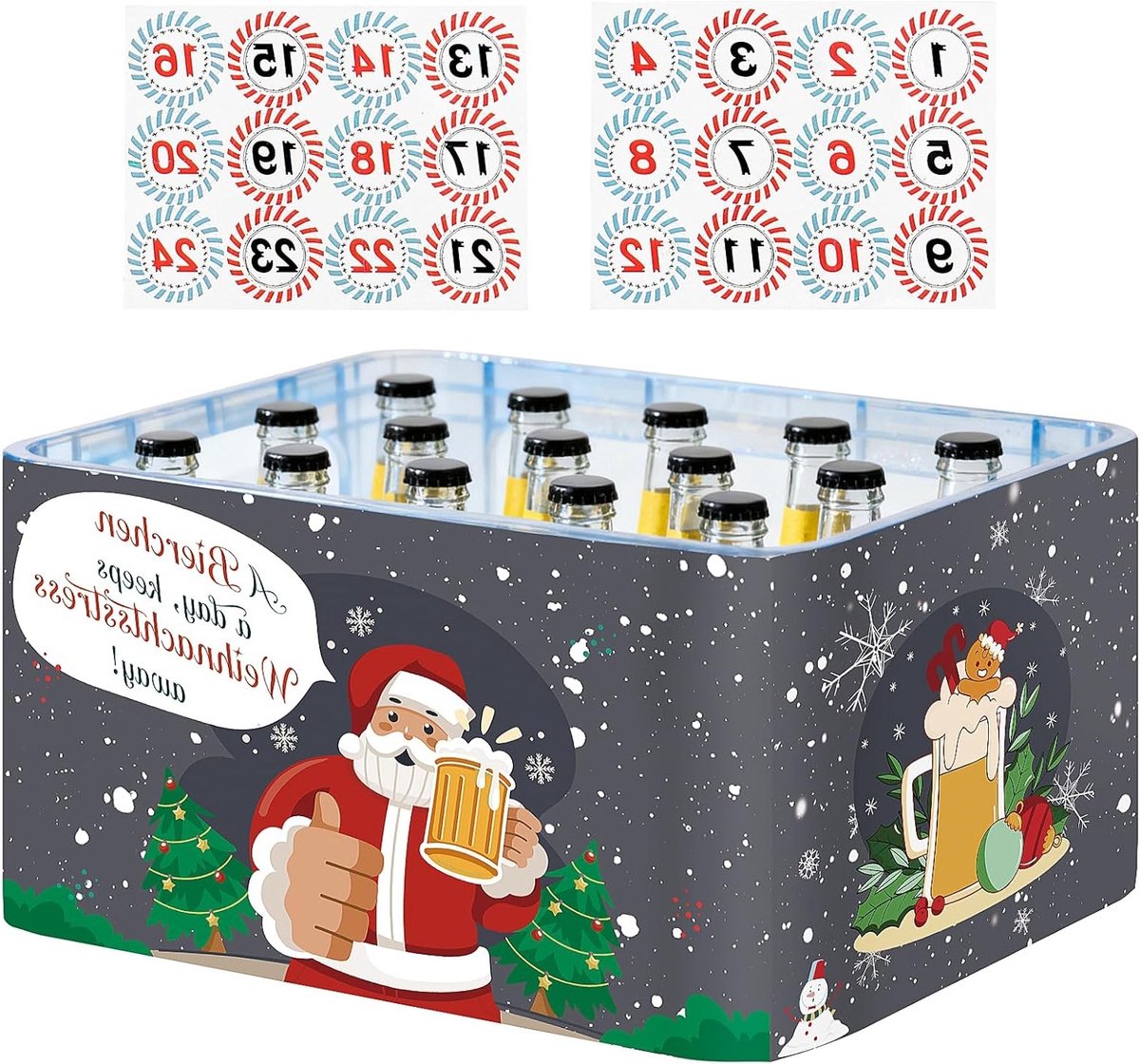 Adventskalender voor Bierliefhebbers 2025, Felt Bierkalender met 24 Stickers voor Kerstmis, Perfect voor Bierkisten en Feestelijke Verrassingen