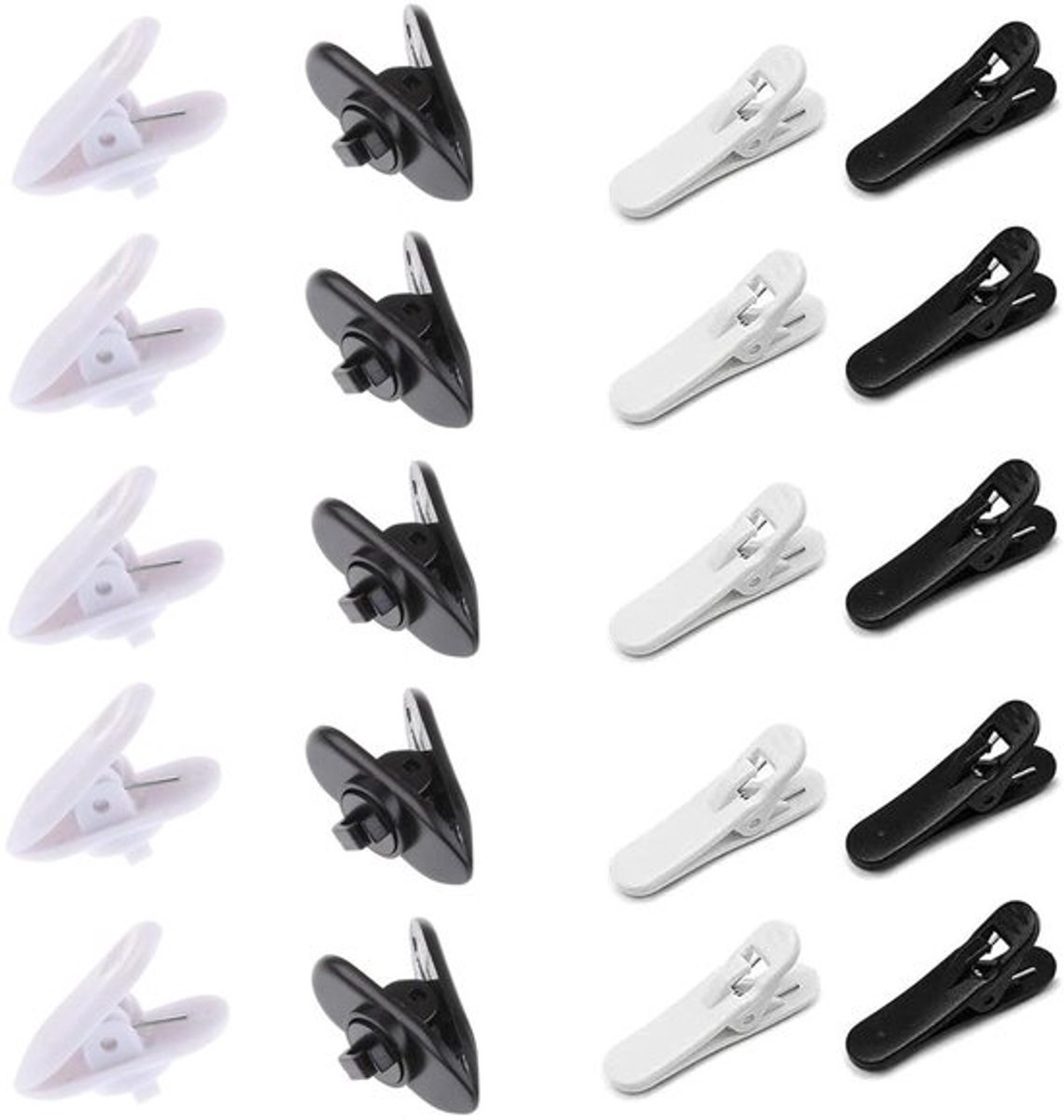 Kabelclips voor Hoofdtelefoon en Microfoon - Set van 20 Stuks - Kunststof Draad Clips - Zwart/Wit - Handige Kleding Klemmen