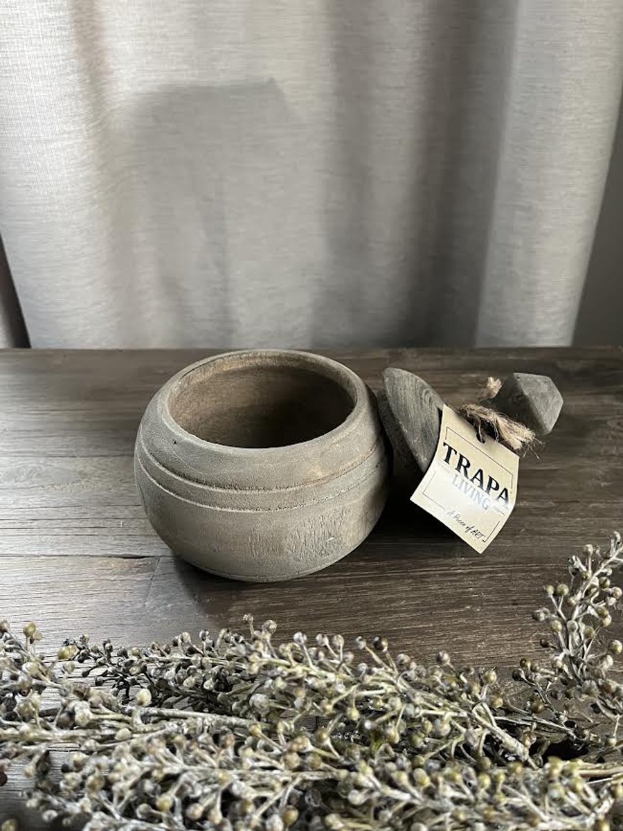 Landelijk Houten potje M- Vergrijsde potje -Stoer sober- woondecoratie- Moederdag