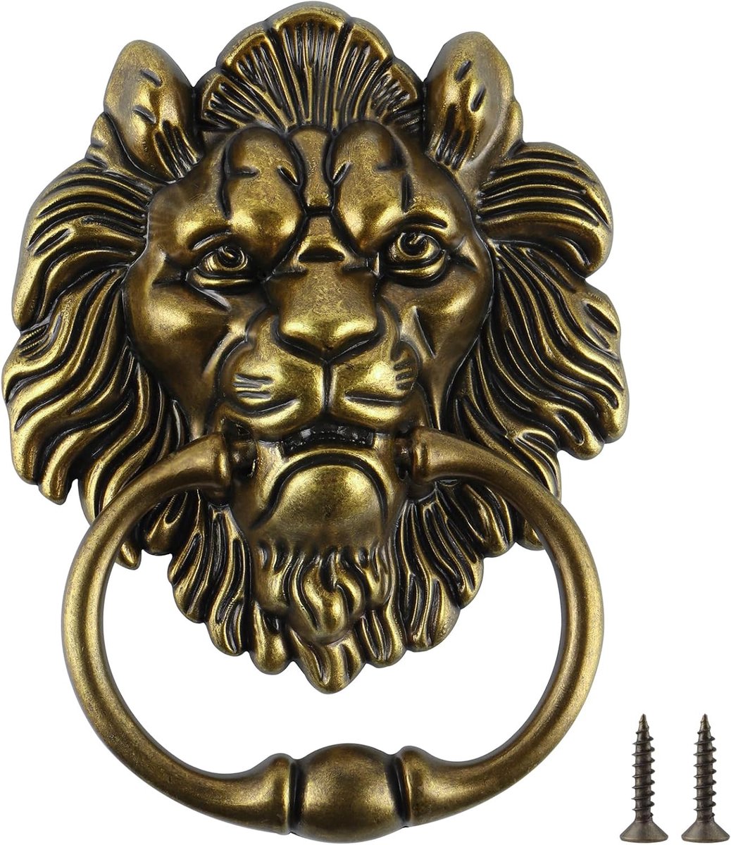 SnelShoppen - MOLIGOU Leeuwen Hoofd Deurklopper - 6 Inch Decoratieve Deurklopper - Antiek Leeuwen Ring Trekhandgreep - Antiek Brons - Voor Voor- of Ac
