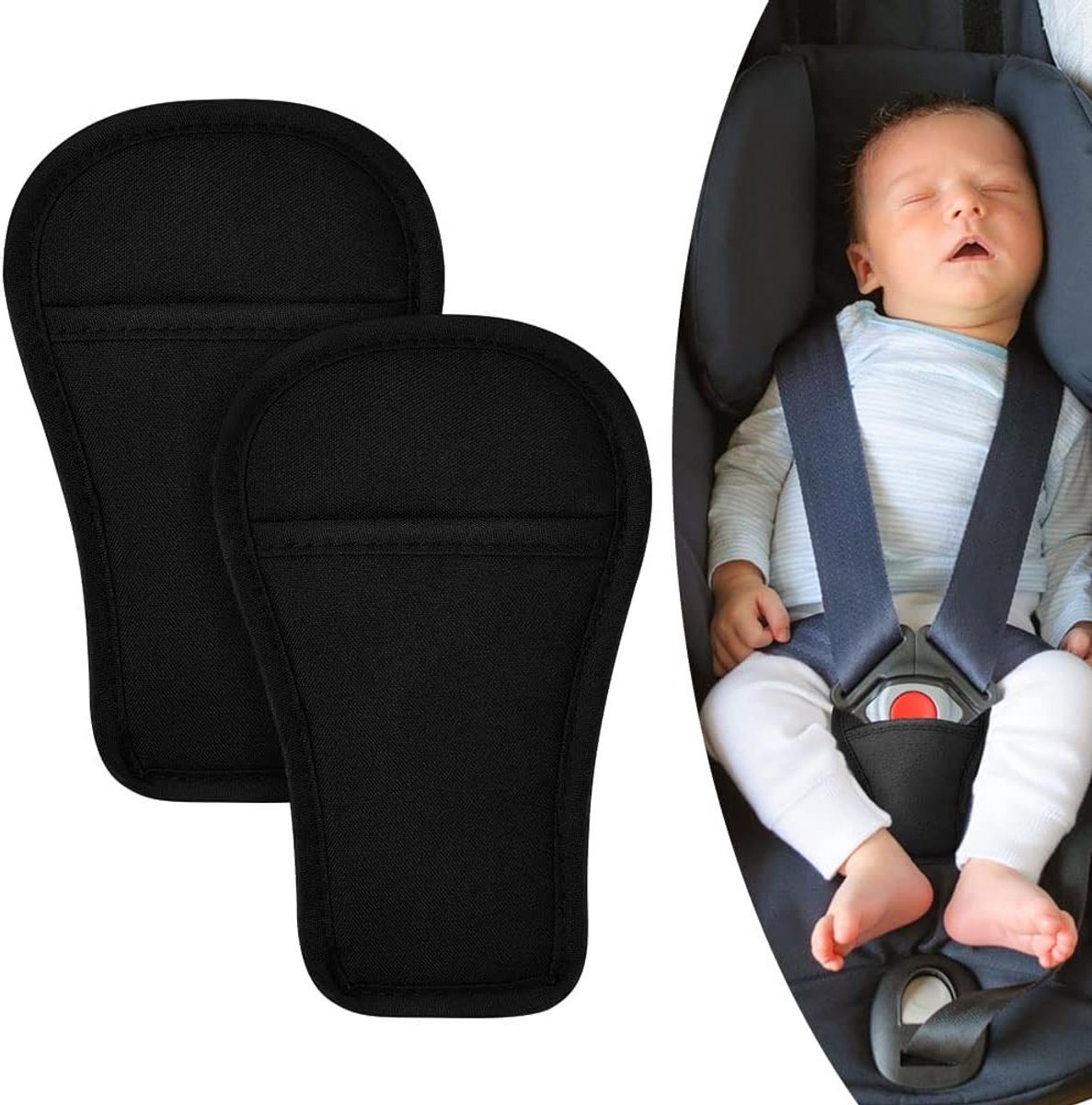 SnelShoppen - Zachte Zwarte Autogordel Beschermers voor Kinderen - 2 Stuks - Comfortabele Schouder Pads voor Autostoel, Kinderwagen & Buggy - Ademend