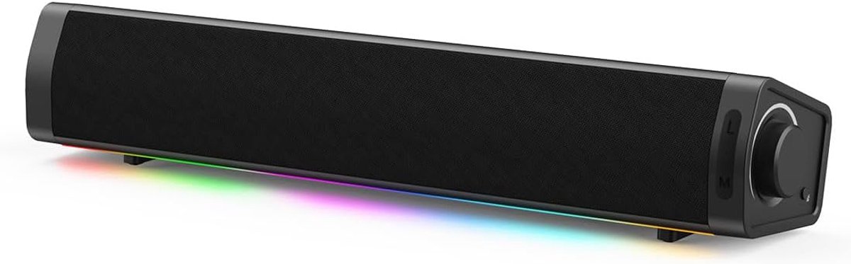 SnelShoppen - PC Speaker USB Soundbar met RGB LED, Draagbare Computer Speakers voor Desktop, Monitor, Laptop, Type C en AUX, Zwart - 2 Stuks