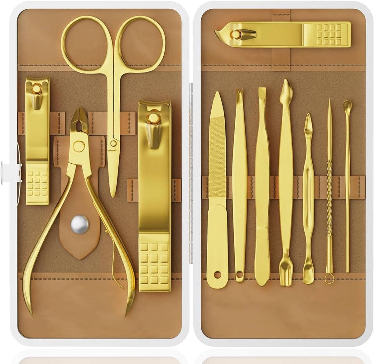 SnelShoppen - Professionele Nagelverzorgingsset 12-delig - Manicure en Pedicure Set met RVS Nagelschaar, Nagelriemsnijder en Beauty-Tools in Goud - Dr