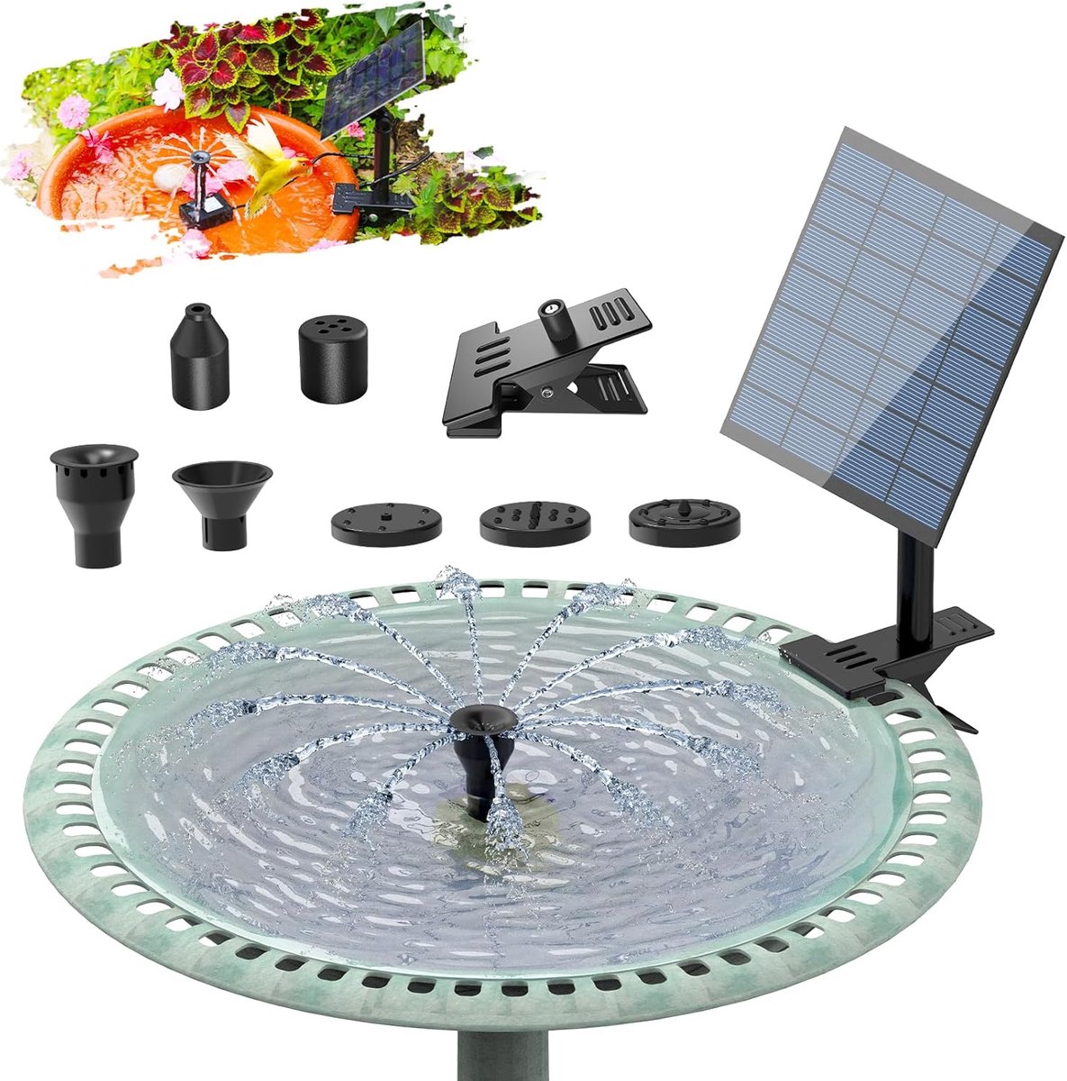 SnelShoppen - DIY Decoratieve Fontein Set met 2.5W Zonnepaneel - Buiten Fontein, Verwijderbaar, Tuin Decoratie, Creatieve Waterpartij, Hoogwaardige Ma