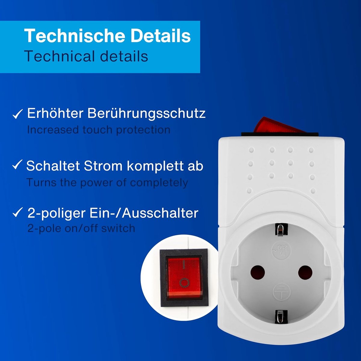 SnelShoppen - Switch Socket 230V Wit - Energie Besparen - Stekkerdoos met Schakelaar - Veiligheid voor Thuis - Ideaal voor Standby Apparaten