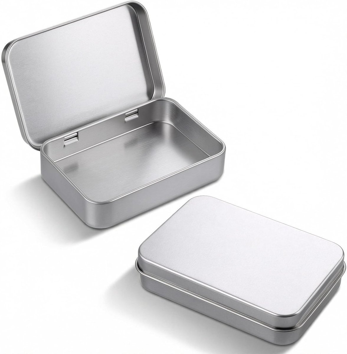 Metalen opbergdozen set van 2, rechthoekig en zilver, ideaal voor snoep, sieraden en knutselmaterialen