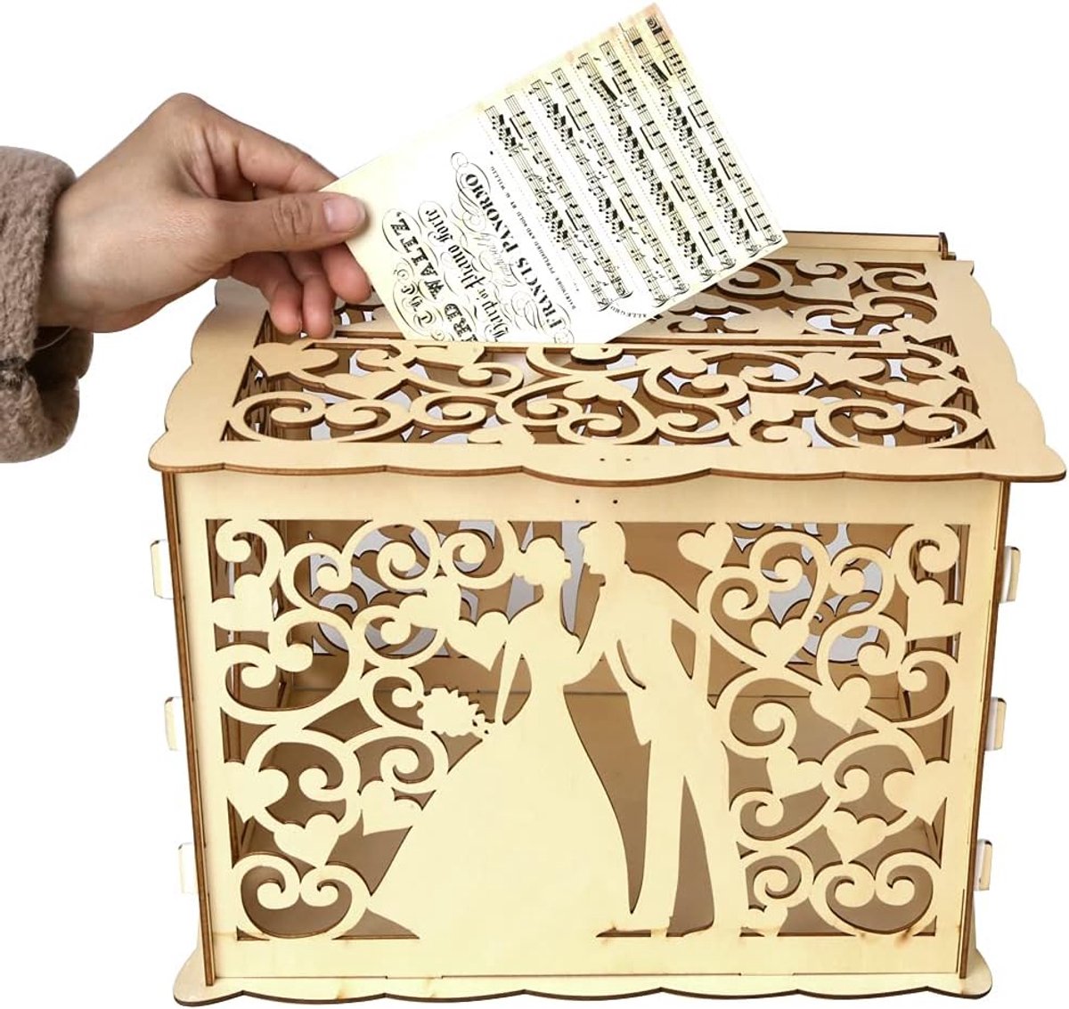SnelShoppen - Houten Bruiloft Kaarten Box - Grote DIY Cadeau Envelope Box voor Bruiloft Decoratie - 12 inch x 9.5 inch - Rustieke Stijl - Vouwbaar en