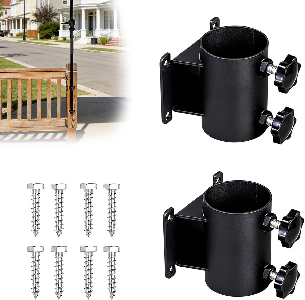 SnelShoppen - Pack van 2 Parasolhouders voor Balkon, Buiten, Tuin, Robuust Ijzer, Ruimtebesparend, Muurbevestiging, Ideaal voor Zonbescherming, Patio