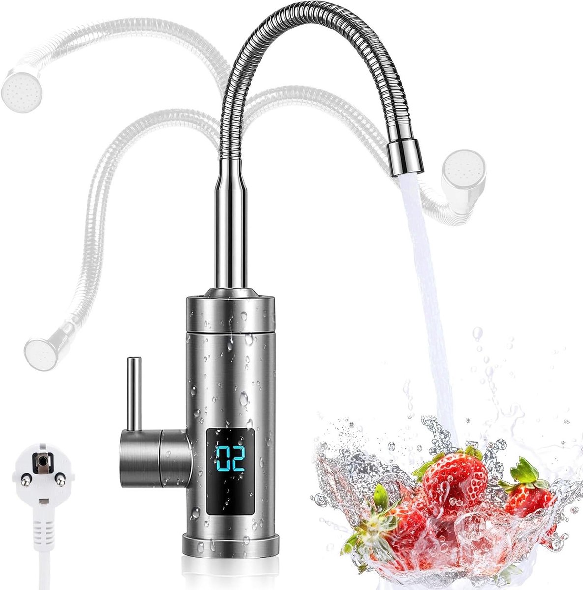 Elektrische Waterkraan met Doorstroomverwarmer 3000W voor Keuken, Badkamer en Camping - Sl