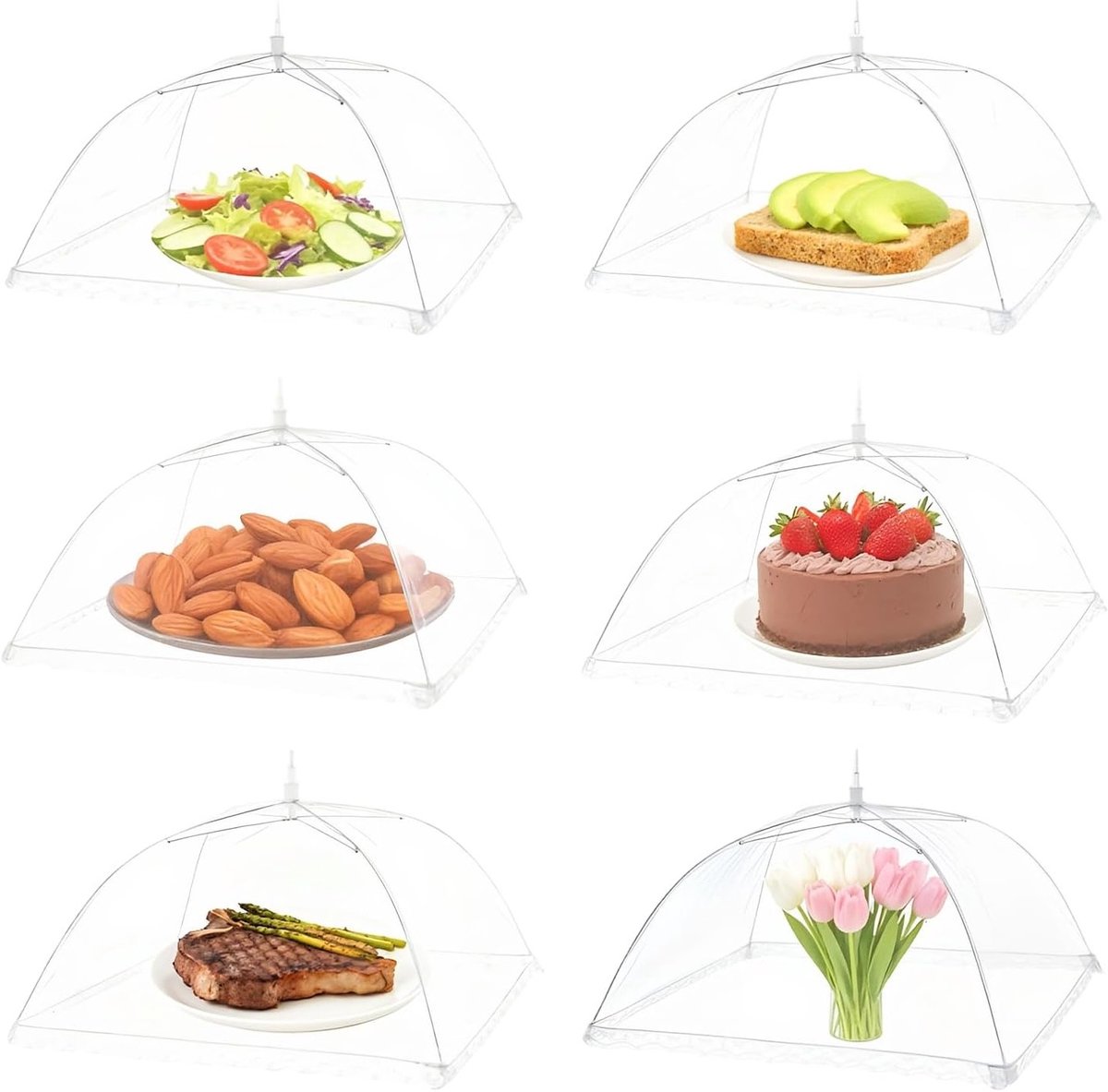 Vouwbare voedselafdekking set van 6 stuks voor fruit, bescherming tegen vliegen en insecten, ideaal voor keuken, picknick en tuin