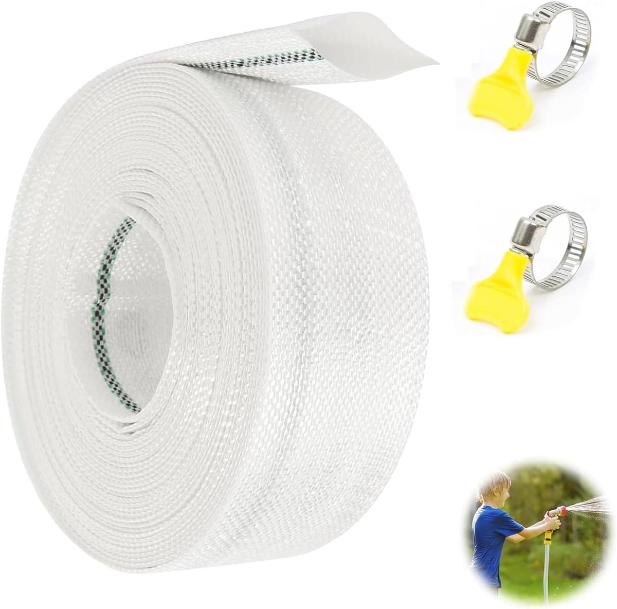 Diameter 32 mm Woven Tuinslang van 10 m met 2 RVS Slangklemmen voor Tuin, Landbouw en Industrie