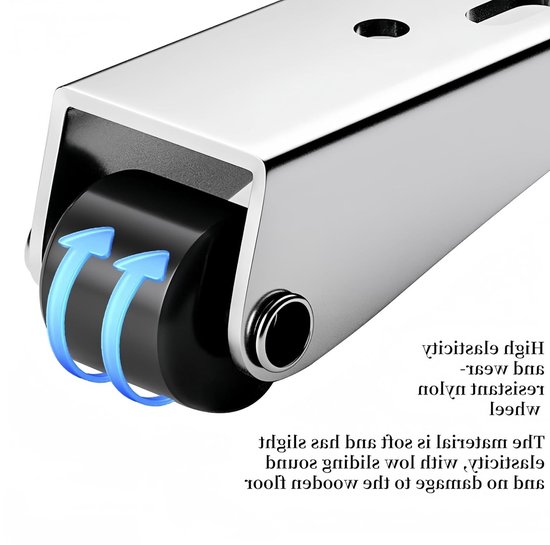 Duurzaam ondersteuningswiel van roestvrij staal en PP, stil en slijtvast, ideaal voor telescopische platforms en lades. Perfect voor deuronderhoud en schadeherstel. — afbeelding 5