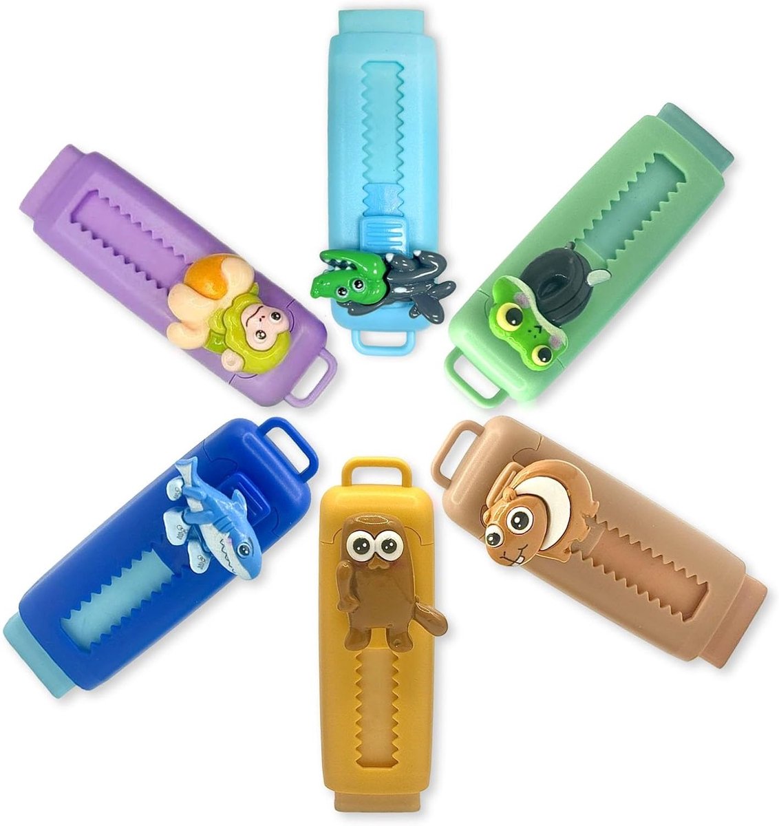 Intrekbare Gummen voor Kinderen - 6 Stuks Schattige Gummetjes voor School, Kantoor en Schetsen, Multifunctionele Benodigdheden voor Klaslokaal en Creatieve Projecten